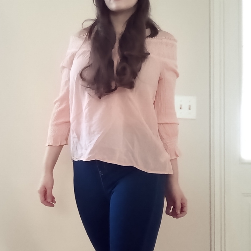 Express Off The Shoulder Peach Blouse